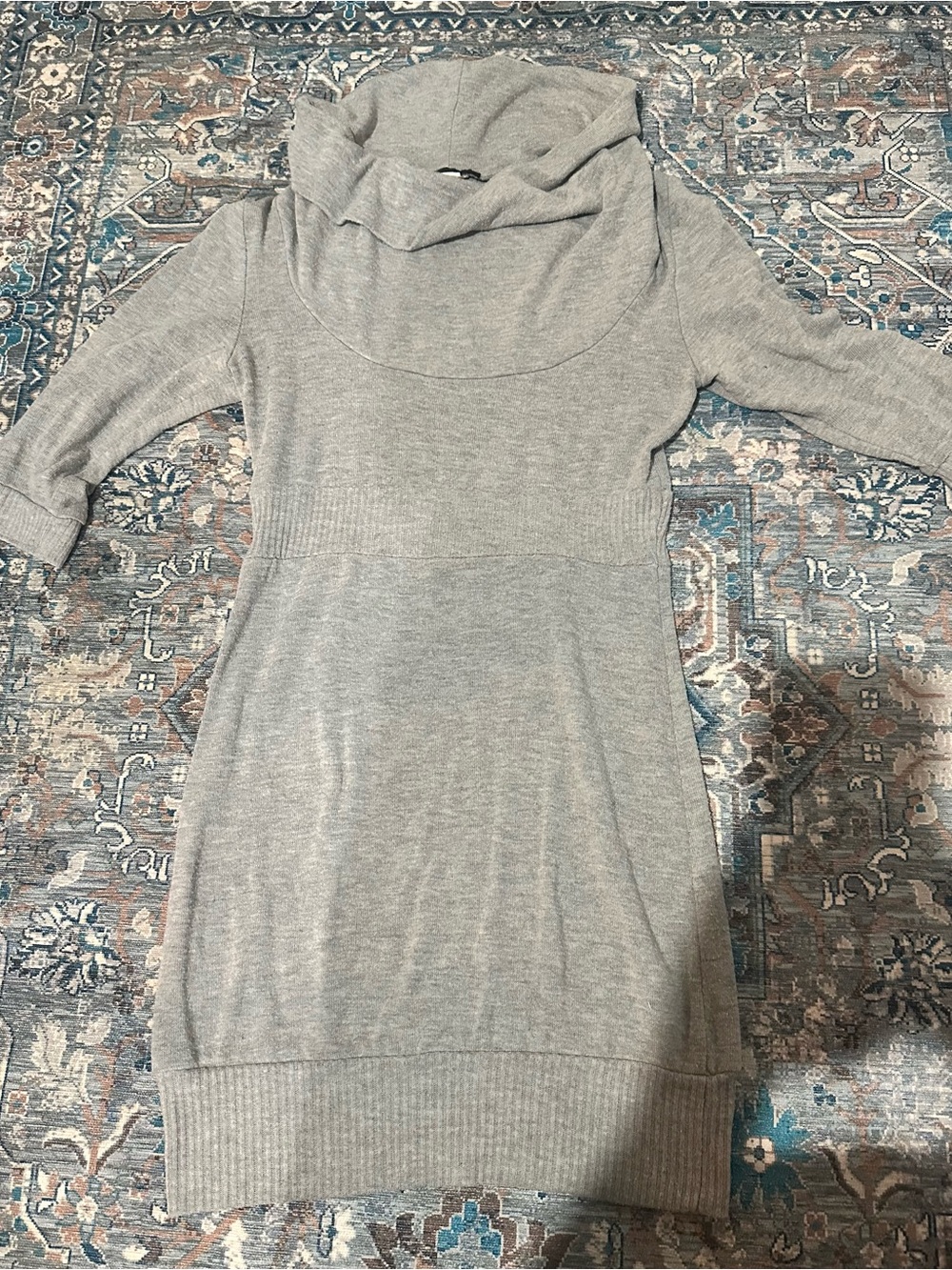 Cozy Grey Cowl Neck Women's Sweater Dress